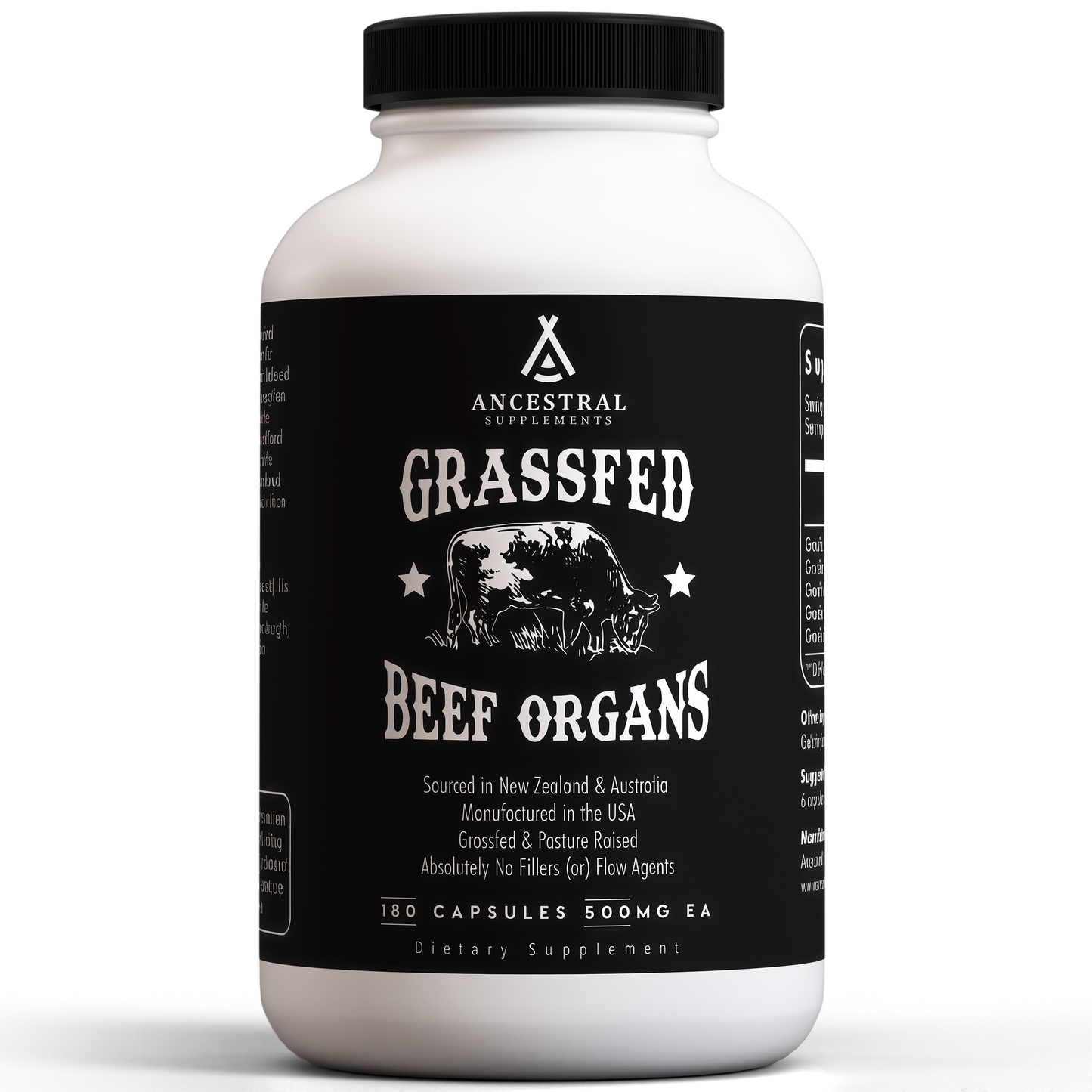 Ancestral Supplements Grass Fed Beef OrganSupplement, Supports Whole Body Wellnesswith Proprietary Blend of Liver, Heart, Kidney,Pancreas, Spleen, Freeze-Dried Beef, Non-GMO, 180 Capsules
