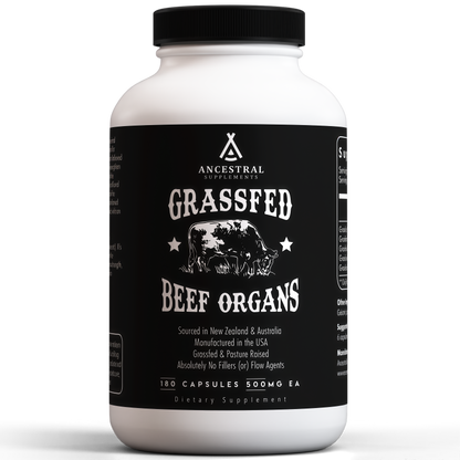 Ancestral Supplements Grass Fed Beef OrganSupplement, Supports Whole Body Wellnesswith Proprietary Blend of Liver, Heart, Kidney,Pancreas, Spleen, Freeze-Dried Beef, Non-GMO, 180 Capsules