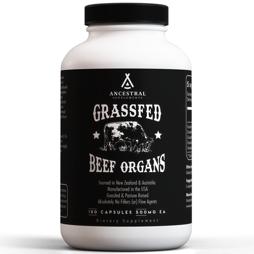 Ancestral Supplements Grass Fed Beef OrganSupplement, Supports Whole Body Wellnesswith Proprietary Blend of Liver, Heart, Kidney,Pancreas, Spleen, Freeze-Dried Beef, Non-GMO, 180 Capsules