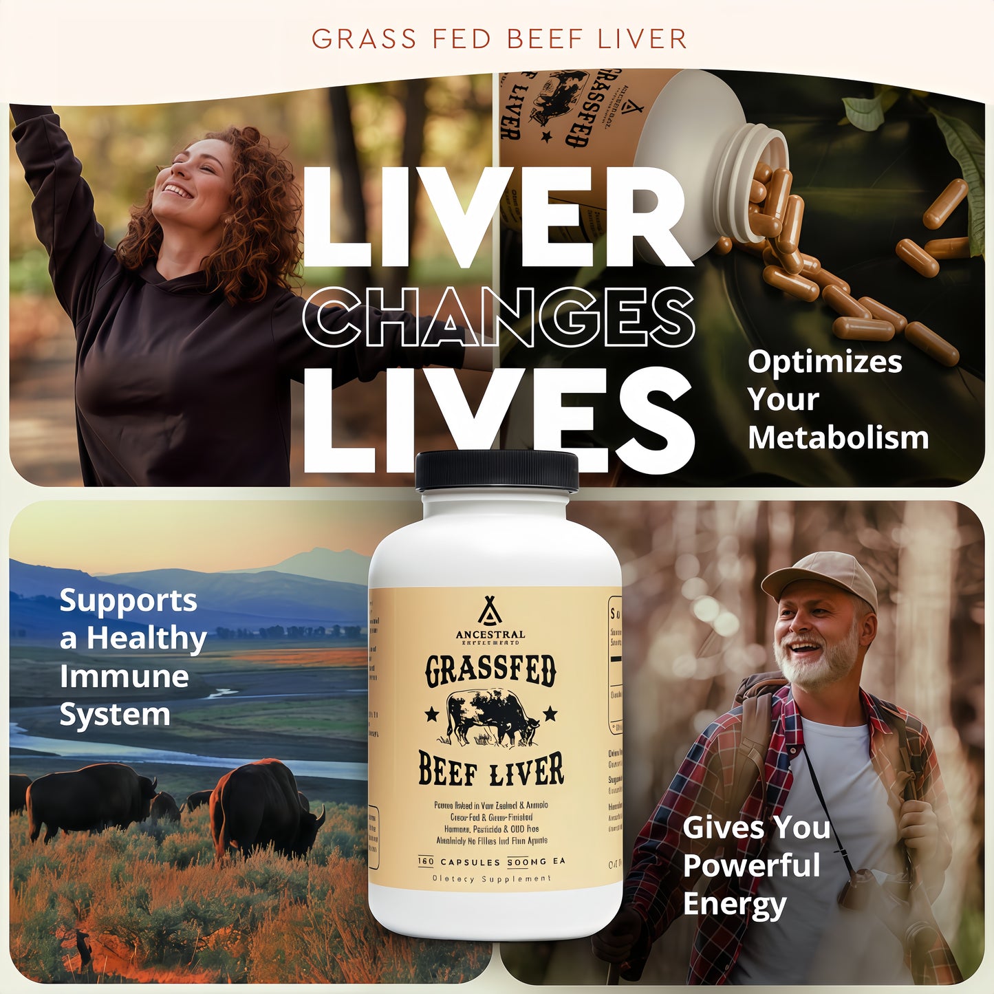 Ancestral Supplements Grass Fed Beef Liver180 Capsules, Supports Energy Production,Detoxification, Digestion, Immunity and FullBody Wellness, Non-GMO, Freeze Dried LiverHealth Supplement