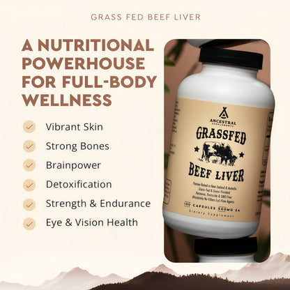 Ancestral Supplements Grass Fed Beef Liver180 Capsules, Supports Energy Production,Detoxification, Digestion, Immunity and FullBody Wellness, Non-GMO, Freeze Dried LiverHealth Supplement